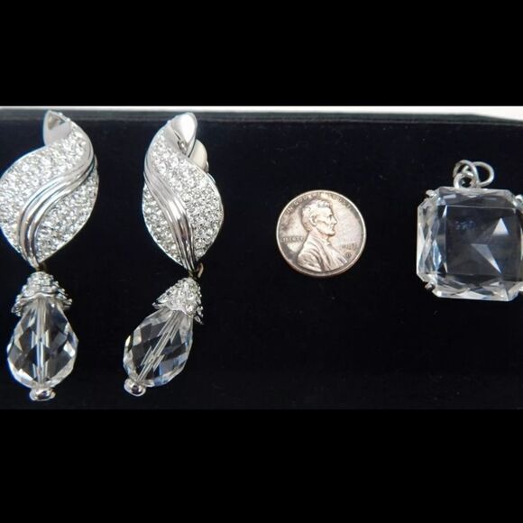 Swarovski Crystal Silver Tone Chunky Dangle Earrings & Pendant 41.1g - Picture 7 of 7